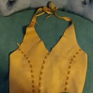 Leather crop halter top